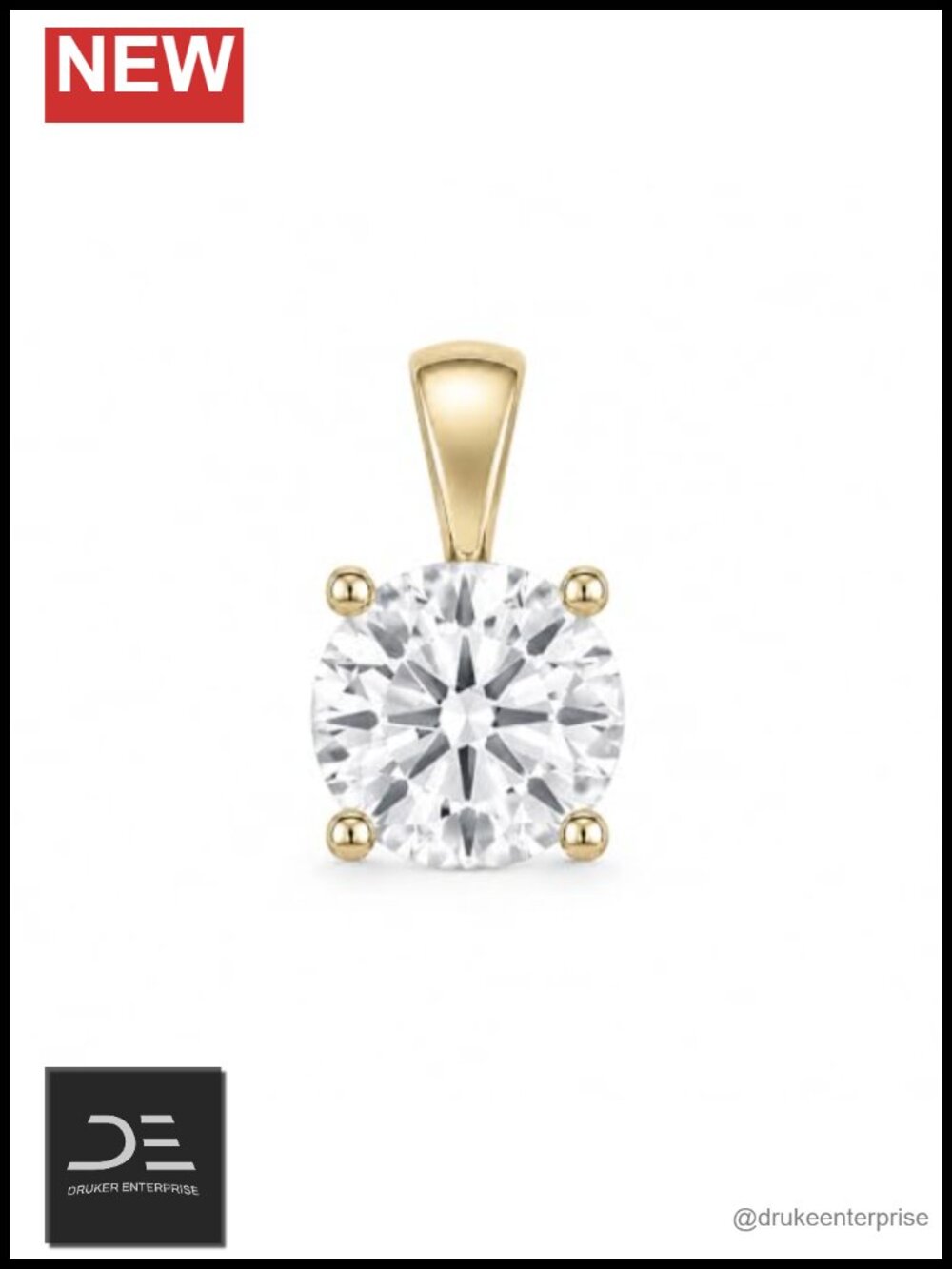 14K Solid Yellow Gold Moissanite Round Cut Solitaire Pendant Fine Jewelry